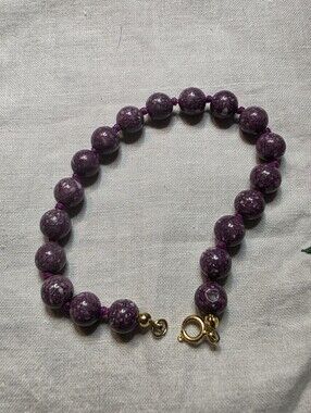 Beautiful Purple Lepidolite Artisan Bracelet With Goldtone Locking C-Clasp